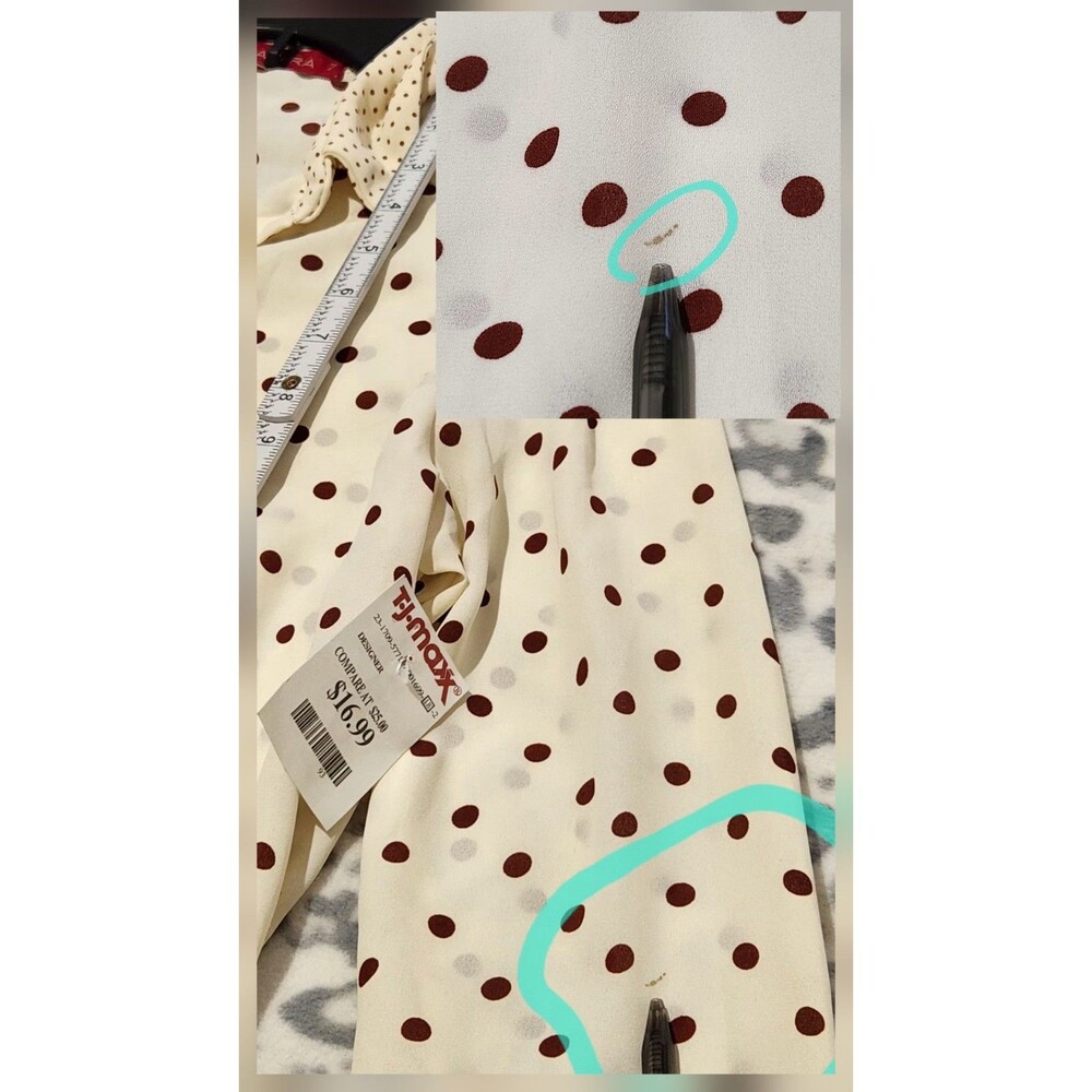 Sahara Top Size 7 Sheer Lightweight Longsleeve Ivory Color Red Polka Dots Print - Picture 6 of 12